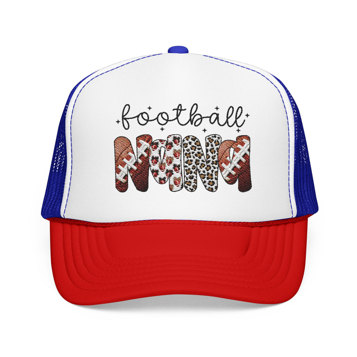 Football Mom Trucker Hat – Leopard & Glitter Script Foam Cap