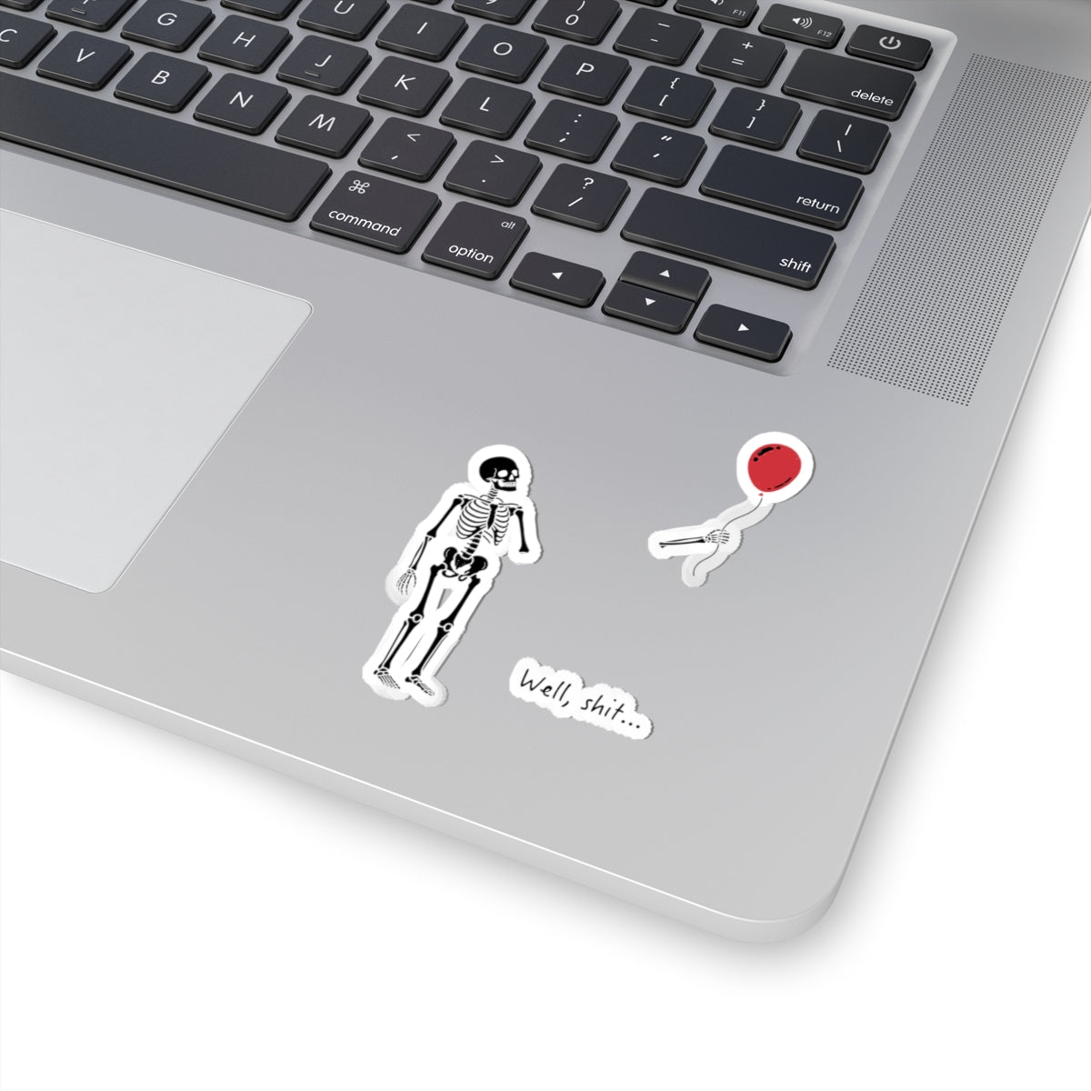 Skeleton + Red Balloon Sticker Set — Funny “Well, shit…” Kiss-Cut Vinyl Stickers