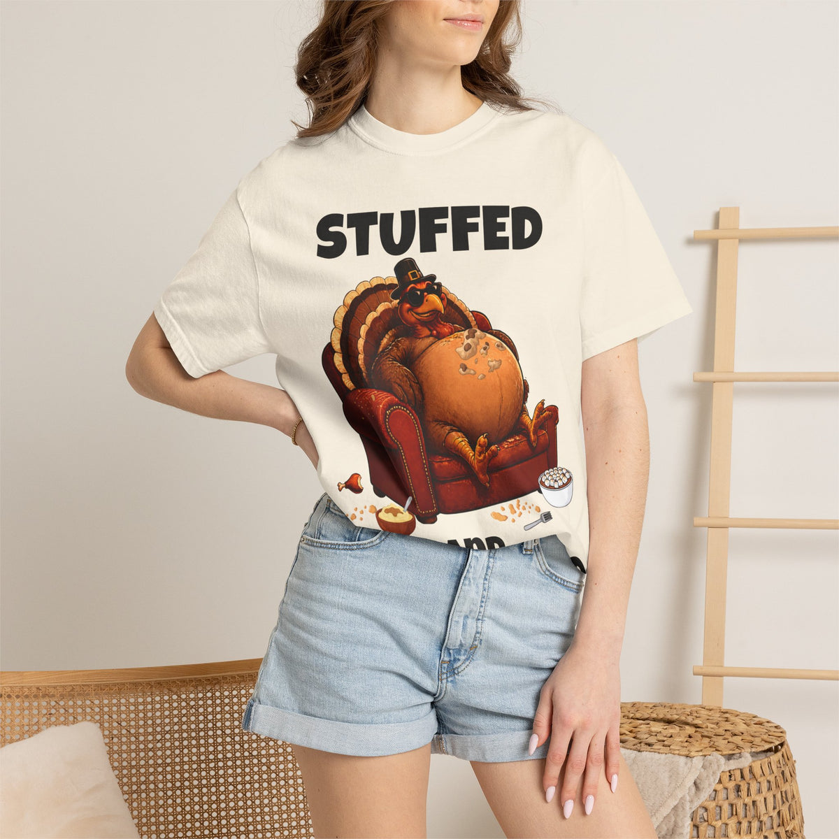 Stuffed & Unbothered Thanksgiving T-Shirt 🦃🍂