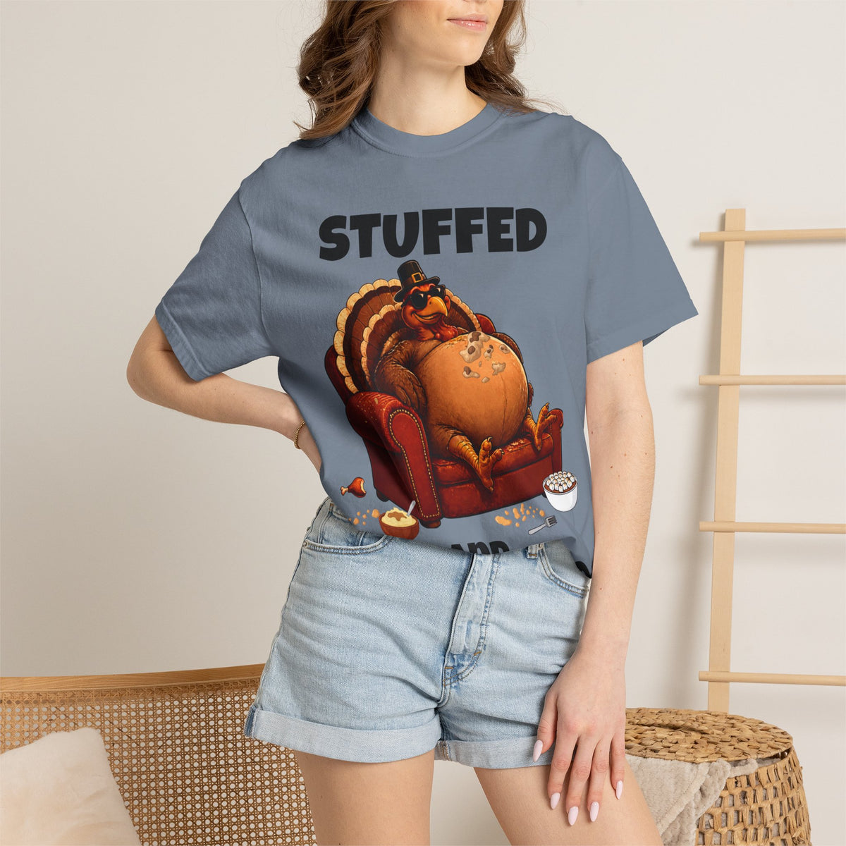 Stuffed & Unbothered Thanksgiving T-Shirt 🦃🍂