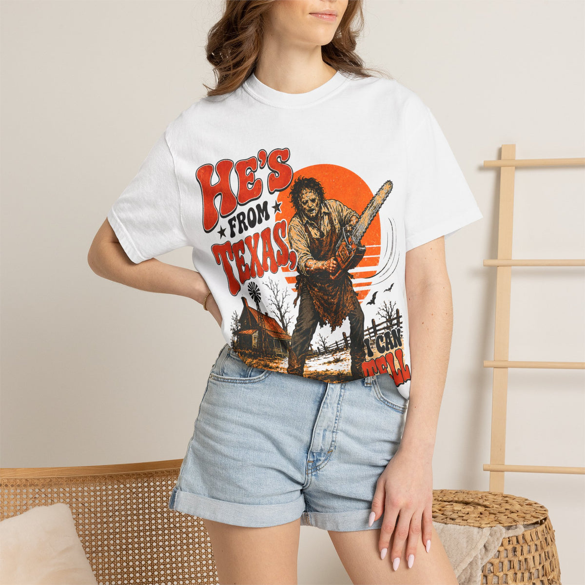He’s From Texas, I Can Tell | Funny Halloween Horror Graphic T-Shirt