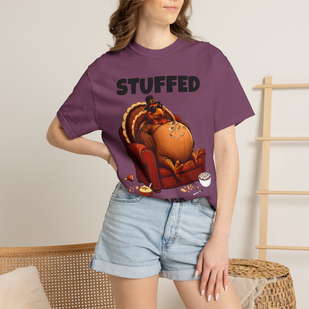 Stuffed & Unbothered Thanksgiving T-Shirt 🦃🍂