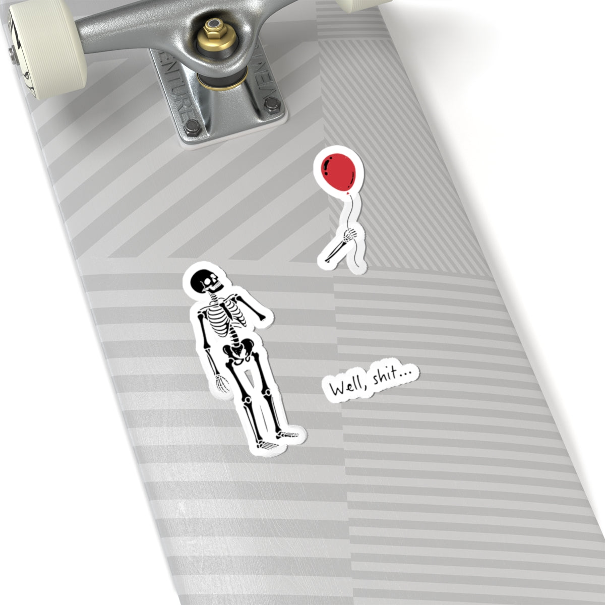 Skeleton + Red Balloon Sticker Set — Funny “Well, shit…” Kiss-Cut Vinyl Stickers